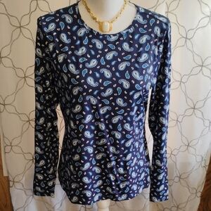 Lands' End Navy Paisley Long Sleeve Tee